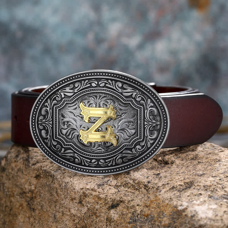Cinturón de cuero unisex con hebilla y relieve de letras iniciales de hip hop, ideal para hacer uno mismo