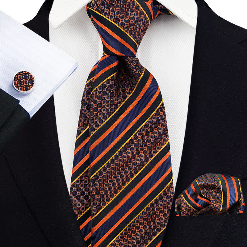 Conjunto de 3 corbatas de rayas naranjas y azul marino para hombre