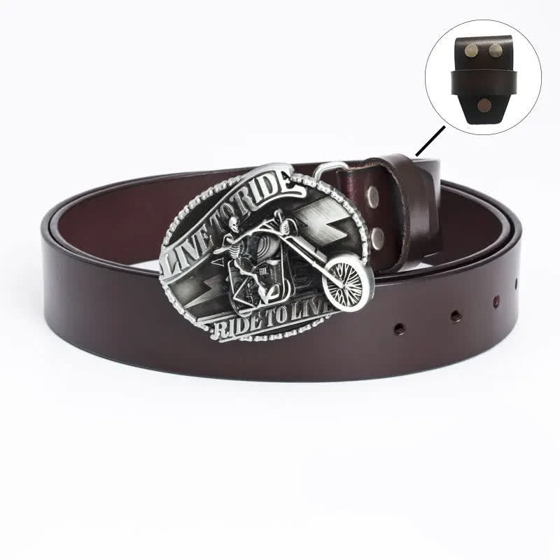 Cinturón de cuero con calavera de motociclista esquelético para hombre