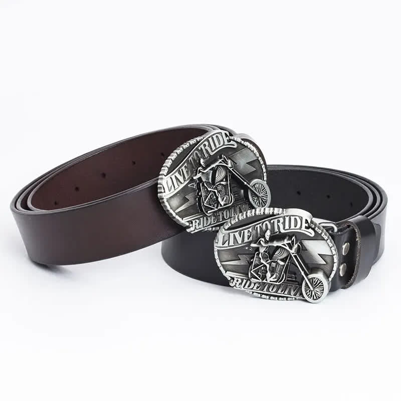 Cinturón de cuero con calavera de motociclista esquelético para hombre