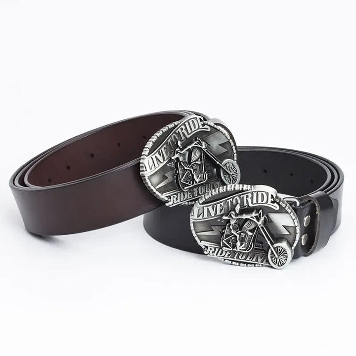 Cinturón de cuero con calavera de motociclista esquelético para hombre