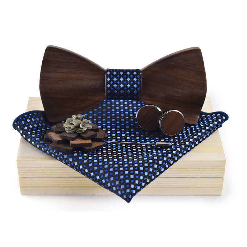 Juego de 4 pajaritas vintage de madera negra para hombre