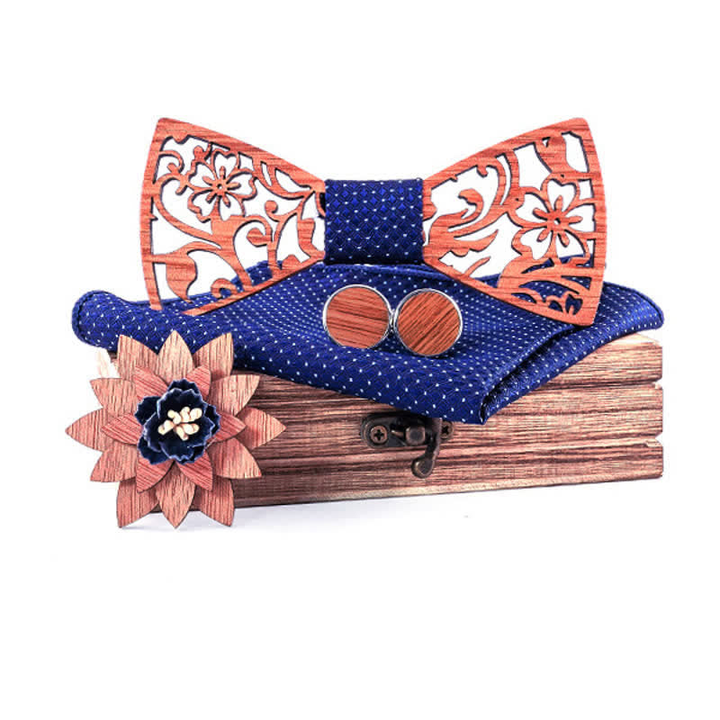 Juego de 4 pajaritas de madera huecas con diseño floral para hombre