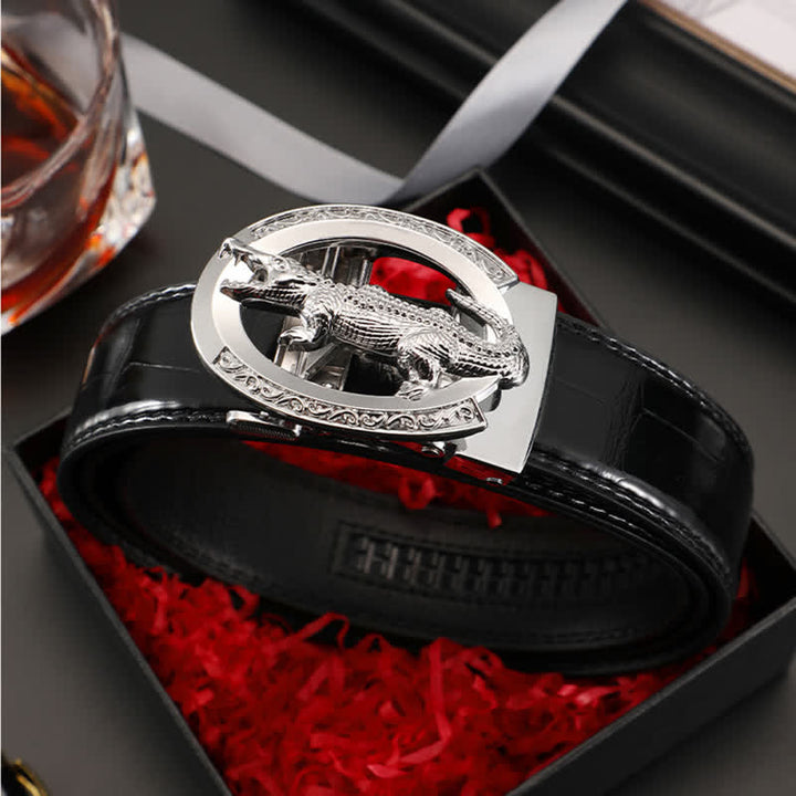 Cinturón de piel de cocodrilo con hebilla automática para hombre