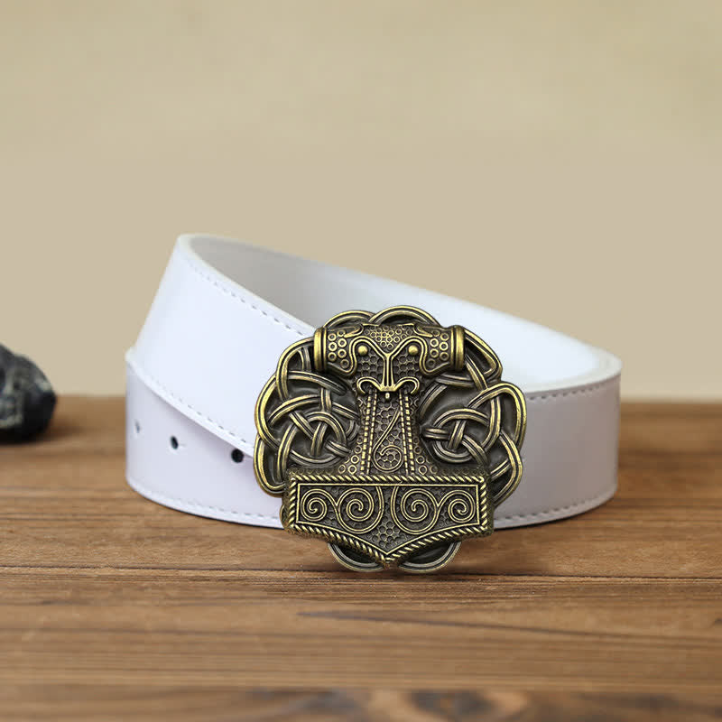 Cinturón de cuero con hebilla de martillo de Thor vikingo para hombre hecho a mano