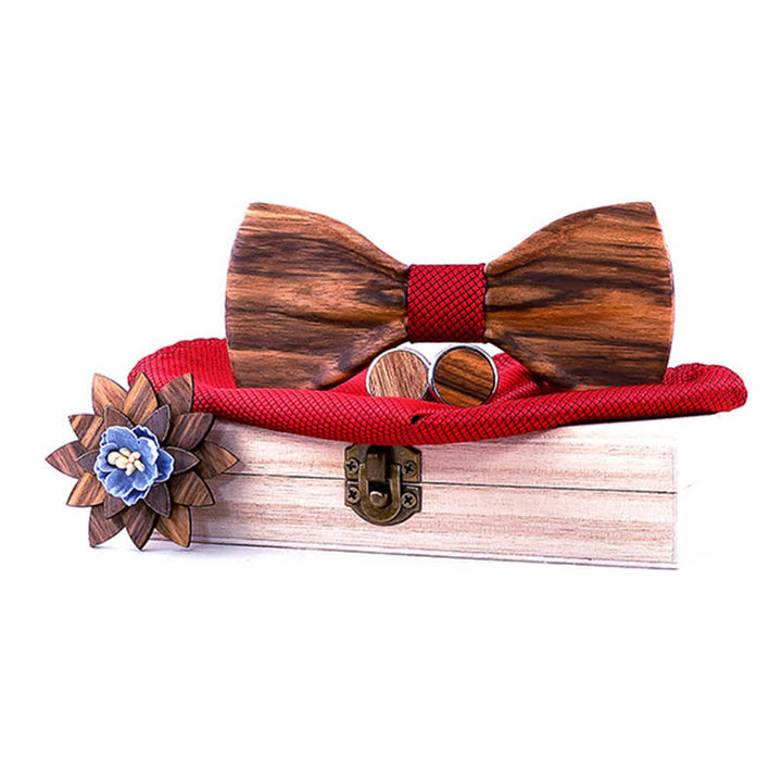 Juego de 4 pajaritas de madera cóncavas formales para hombre