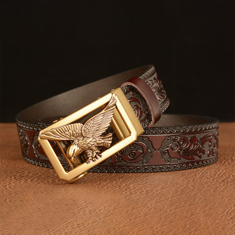 Cinturón de cuero con hebilla de águila hueca vintage para hombre