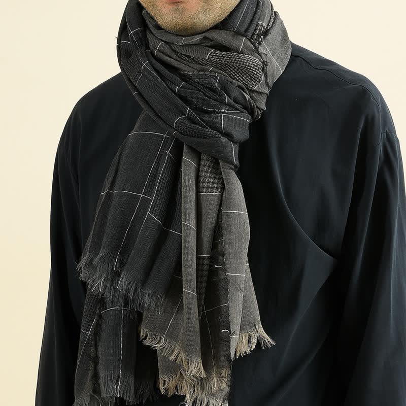 Bufanda de cuadros con flecos y patchwork de dos tonos para hombre