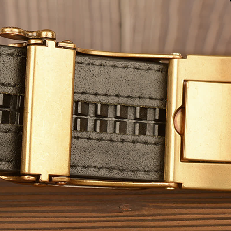 Cinturón de piel con hebilla automática y estampado de cocodrilo y cabeza de cabra para hombre