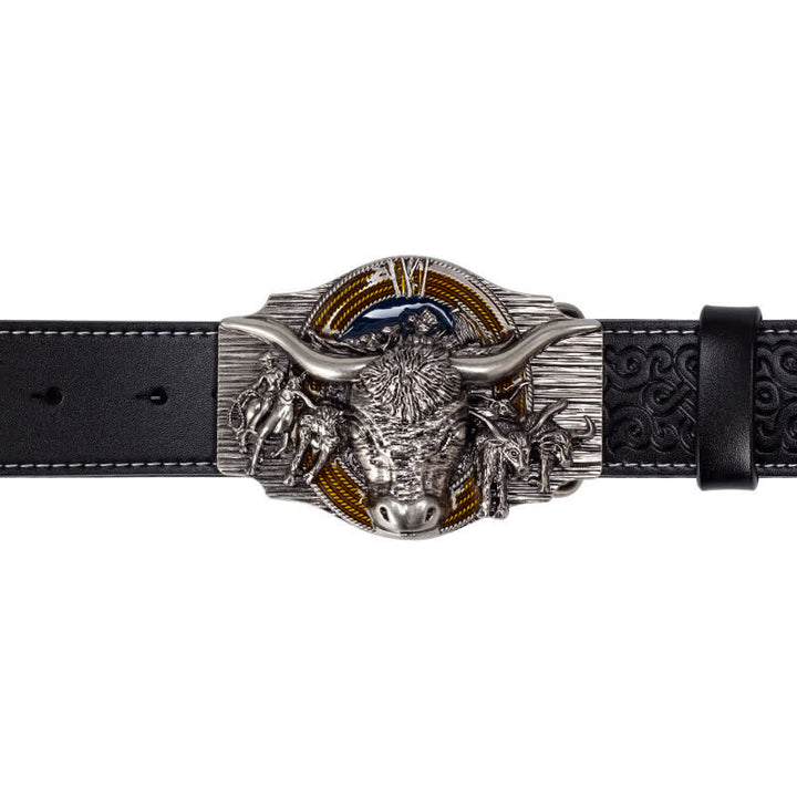 Cinturón de cuero con relieve de toro Longhorn para hombre