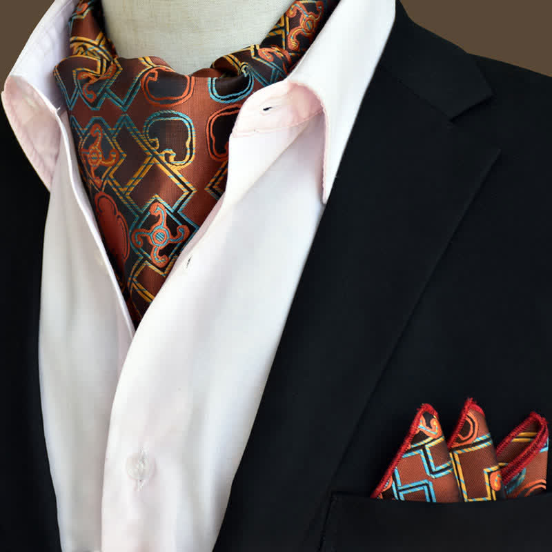 Conjunto de 2 pañuelos de bolsillo y corbata con estampado floral de cachemira de lujo SaddleBrown