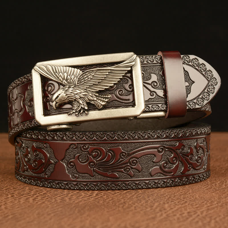 Cinturón de cuero con hebilla de águila hueca vintage para hombre