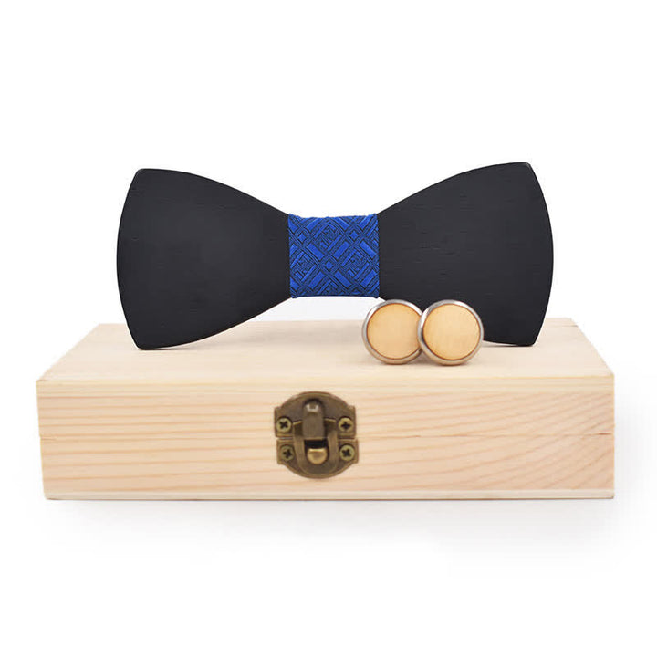 Juego de 2 gemelos de pajarita de madera negros para hombre