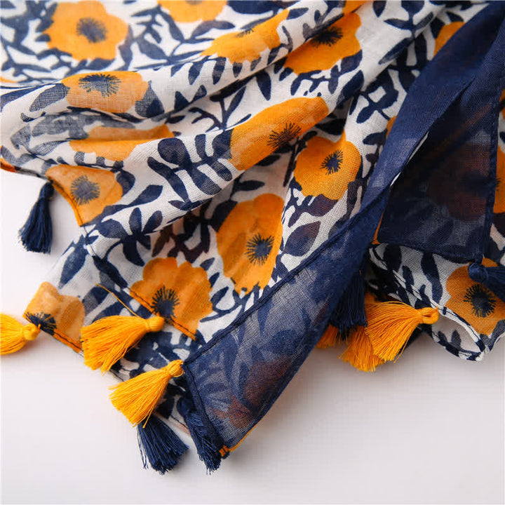 Bufanda con borlas y estampado floral bohemio para mujer