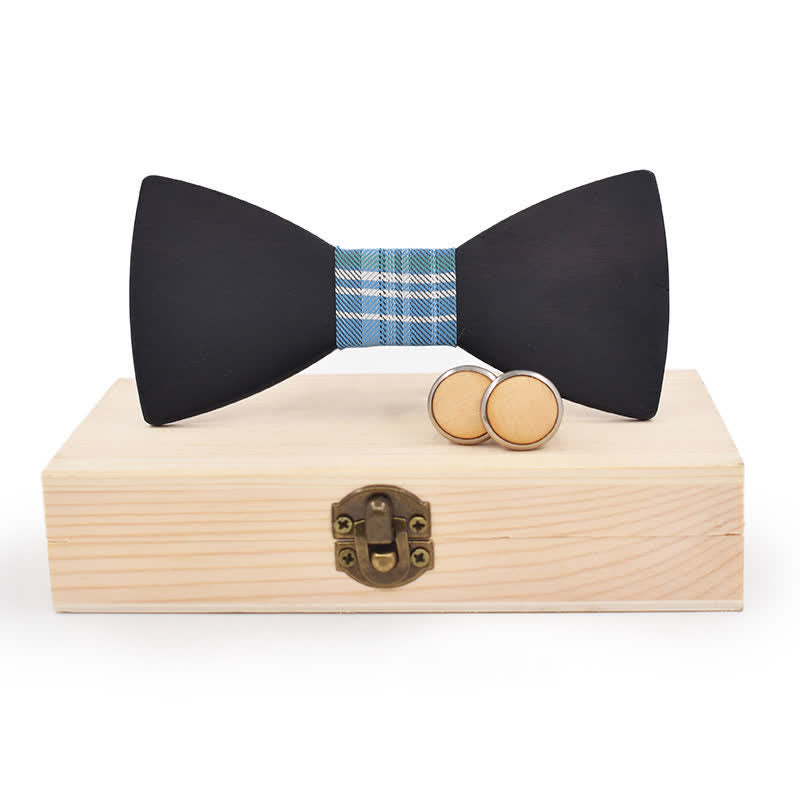 Juego de 2 gemelos de pajarita de madera negros para hombre