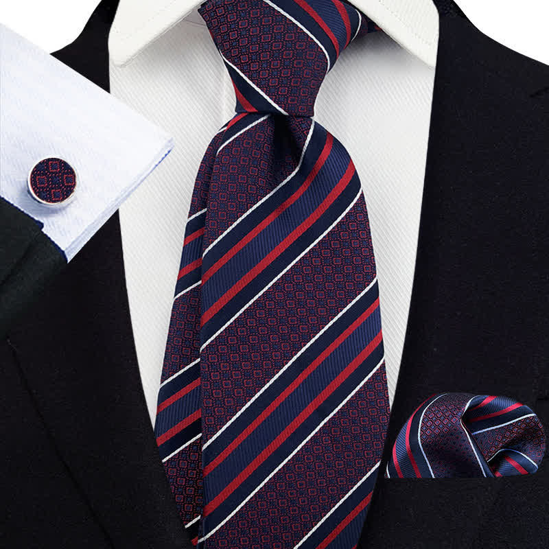 Conjunto de 3 corbatas de rayas de lujo para hombre en morado y azul marino