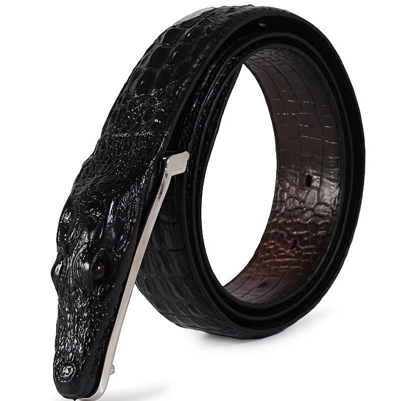 Cinturón de cuero con hebilla de cabeza de cocodrilo realista para hombre