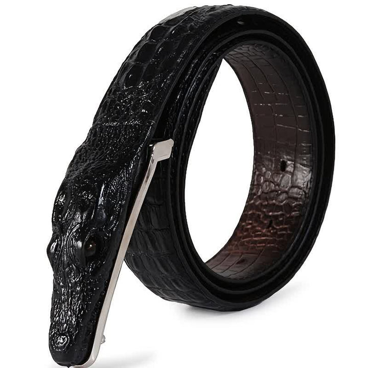 Cinturón de cuero con hebilla de cabeza de cocodrilo realista para hombre