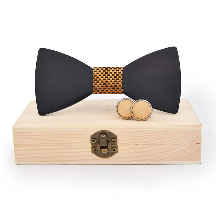 Juego de 2 gemelos de pajarita de madera negros para hombre