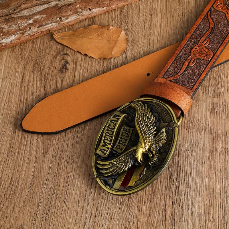Cinturón de cuero con águila calva American Pride para hombre