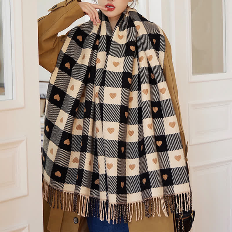 Capa de invierno para mujer con bufanda de cuadros Love