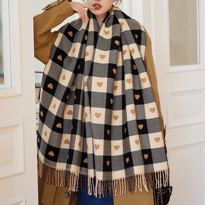 Capa de invierno para mujer con bufanda de cuadros Love