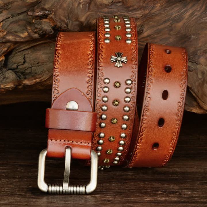 Cinturón unisex estilo rock con decoración con tachuelas y remaches cruzados