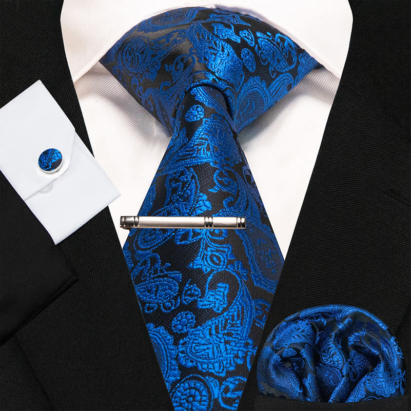 Conjunto de 4 corbatas de cachemira de lujo para hombre en azul y negro