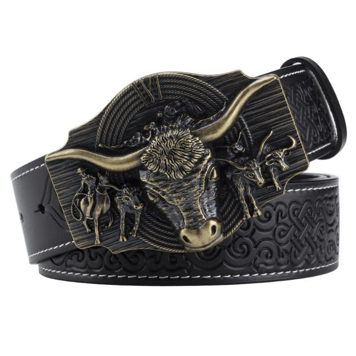 Cinturón de cuero con relieve de toro Longhorn para hombre