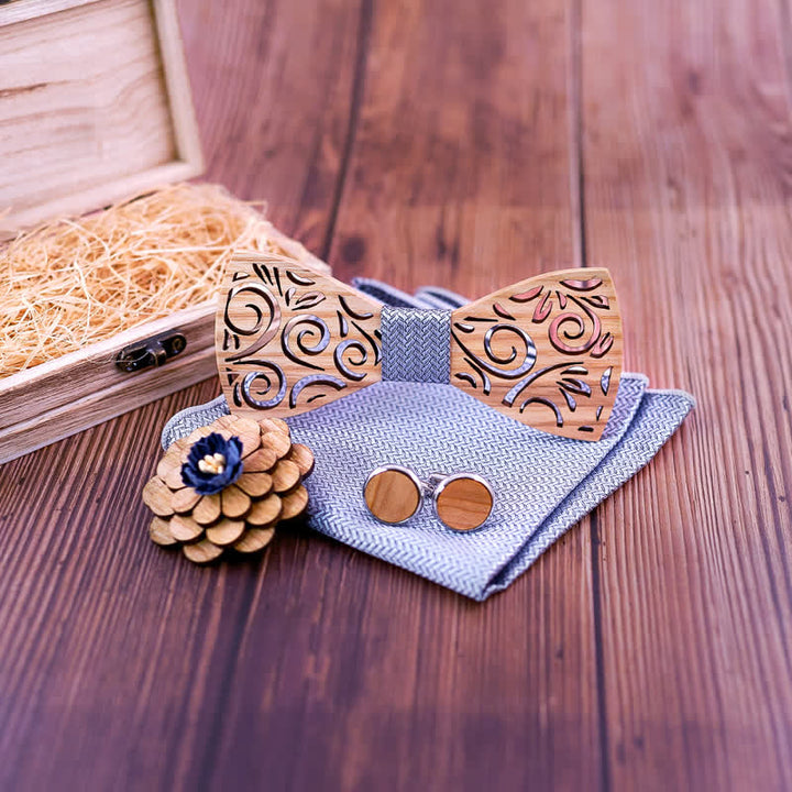 Juego de 4 pajaritas de madera con diseño de hojas huecas para hombre.