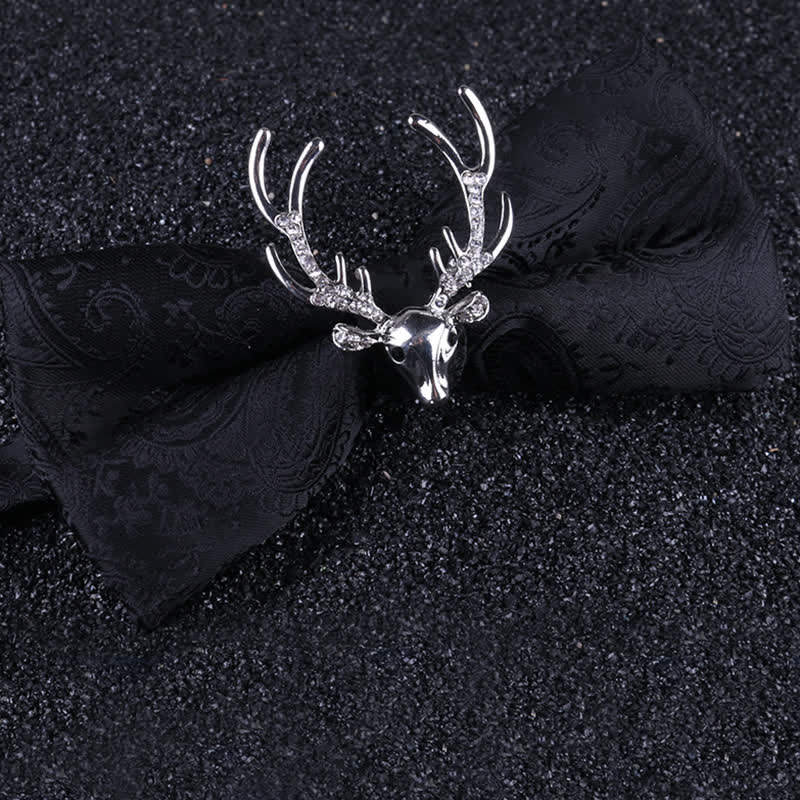 Pajarita con decoración de cabeza de alce navideña de cachemira para hombre - Negro y plata - image 8