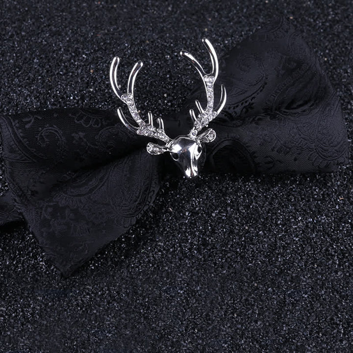 Pajarita con decoración de cabeza de alce navideña de cachemira para hombre - Negro y plata - image 8