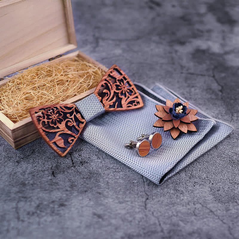 Juego de 4 pajaritas de madera huecas con diseño floral para hombre