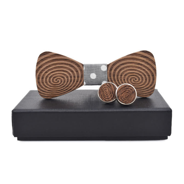 Juego de 2 pajaritas de madera con estampado de remolinos hipnóticos para hombre