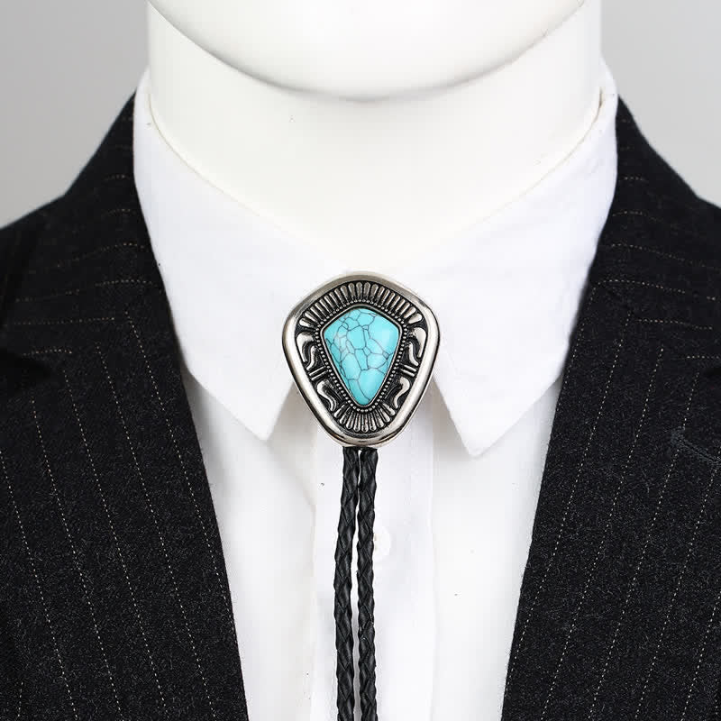 Corbata de bolo con piedra turquesa azul y ágata geométrica especial