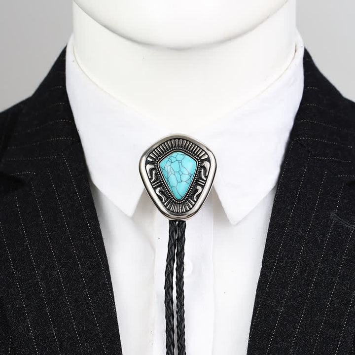 Corbata de bolo con piedra turquesa azul y ágata geométrica especial