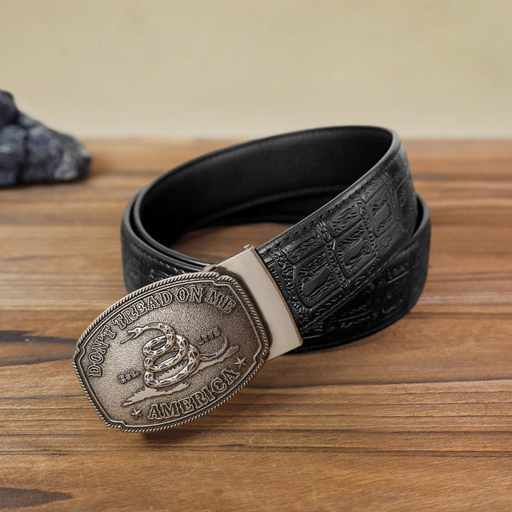 Cinturón de cuero con hebilla automática y diseño de serpiente para hombre