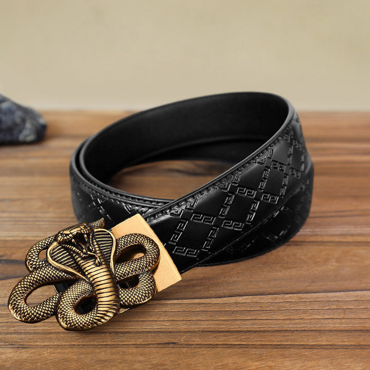 Cinturón de cuero con hebilla automática y diseño de serpiente misteriosa para hombre