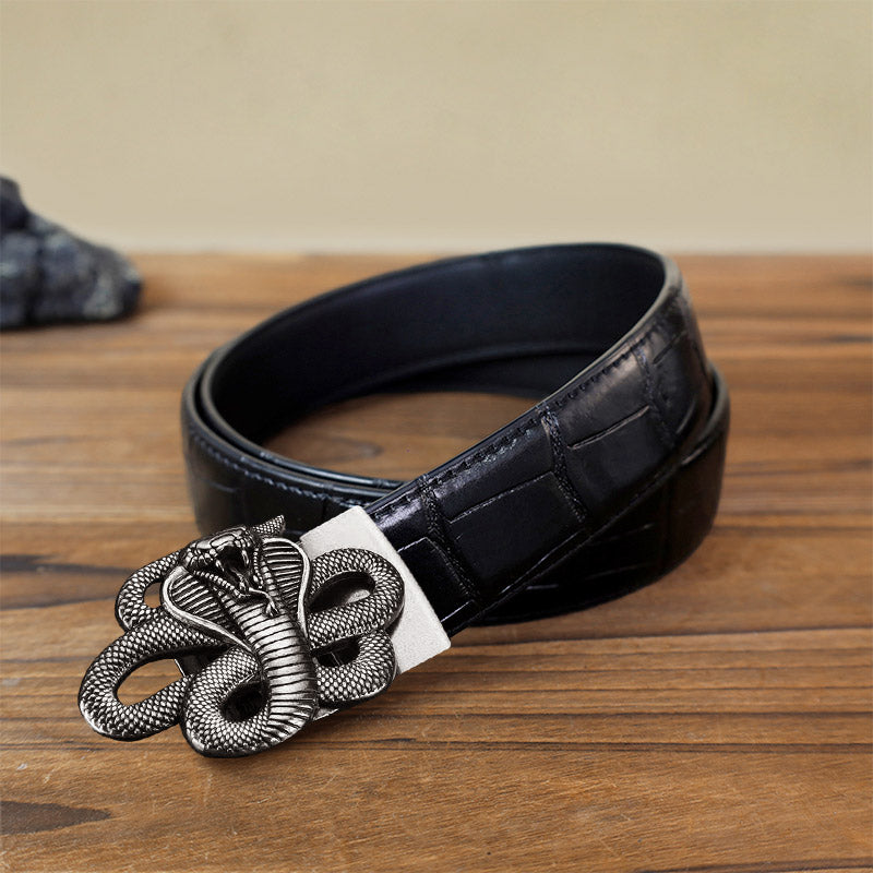 Cinturón de cuero con hebilla automática y diseño de serpiente misteriosa para hombre