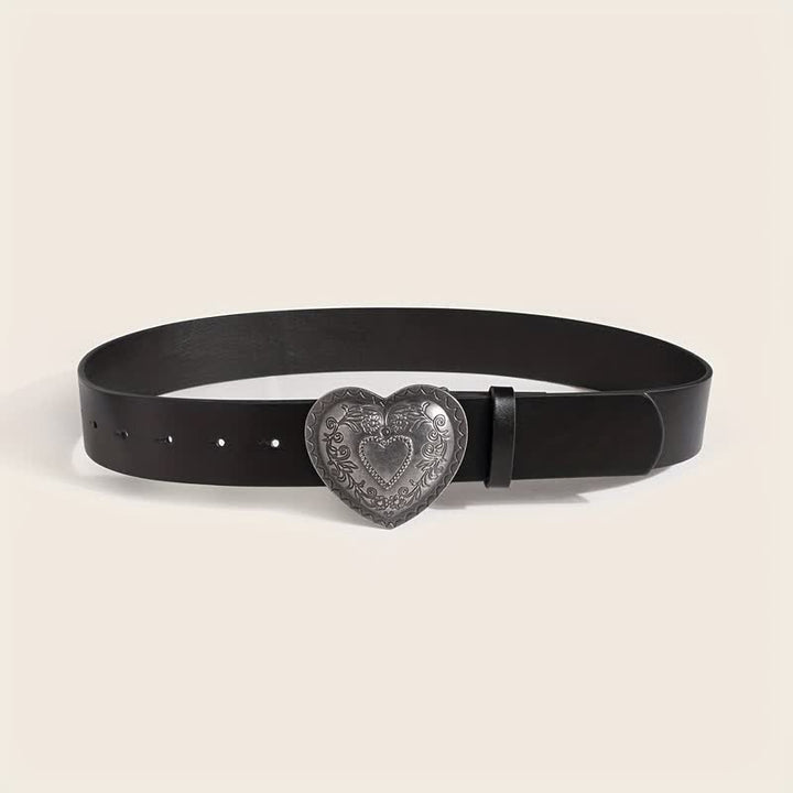 Cinturón de cuero con grabado floral en forma de corazón para mujer