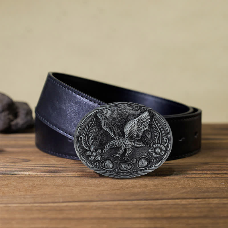 Cinturón de cuero con hebilla en relieve de águila y caballo para hombre hecho a mano