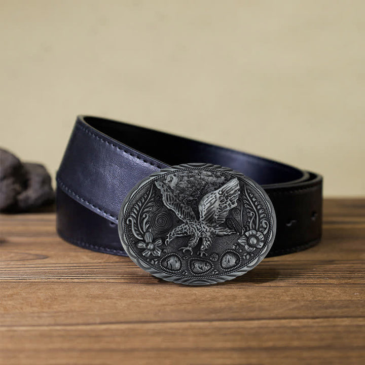 Cinturón de cuero con hebilla en relieve de águila y caballo para hombre hecho a mano
