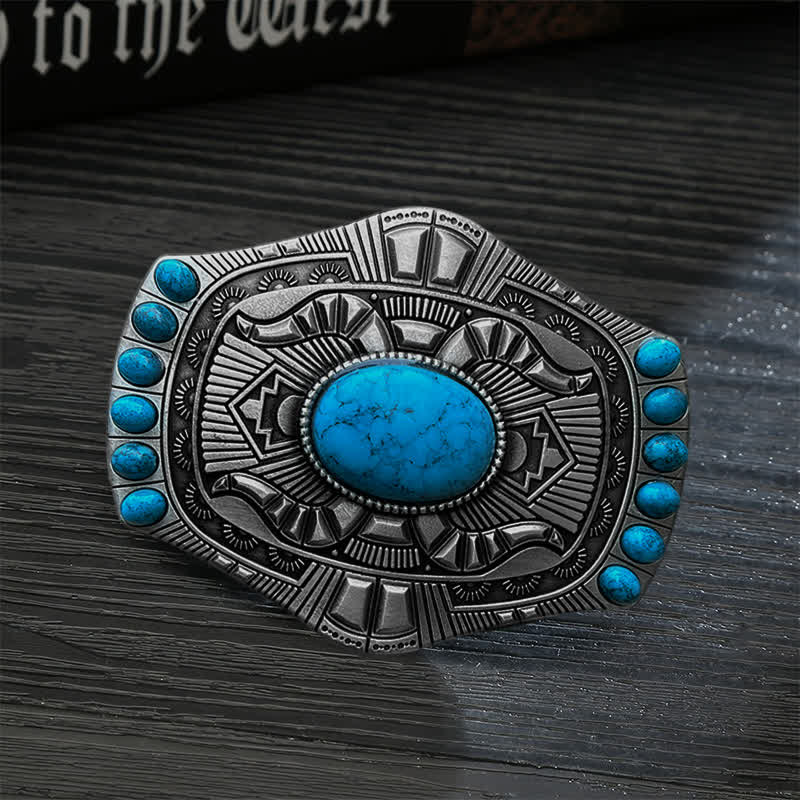 Cinturón de cuero con hebilla bohemia de color turquesa artificial para hombre hecho a mano
