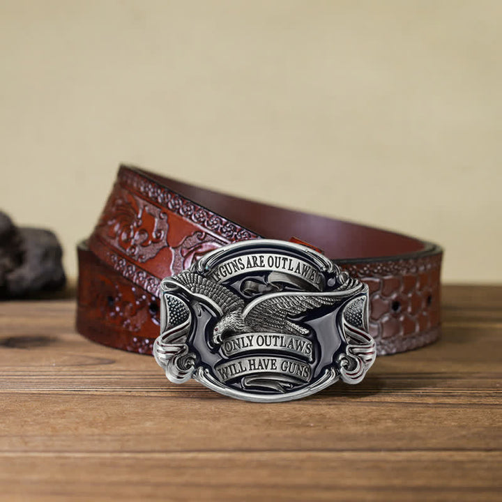 Cinturón de cuero con hebilla con diseño de águila voladora para hombre, hecho a mano