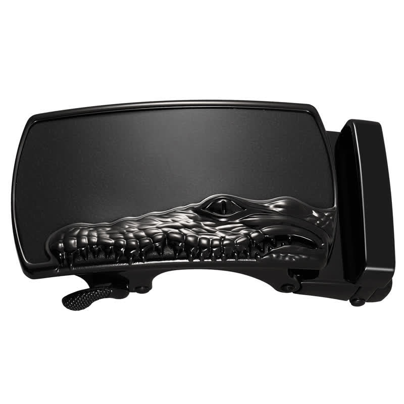 Cinturón de cuero con hebilla automática con cabeza de cocodrilo negra para hombre hecho a mano