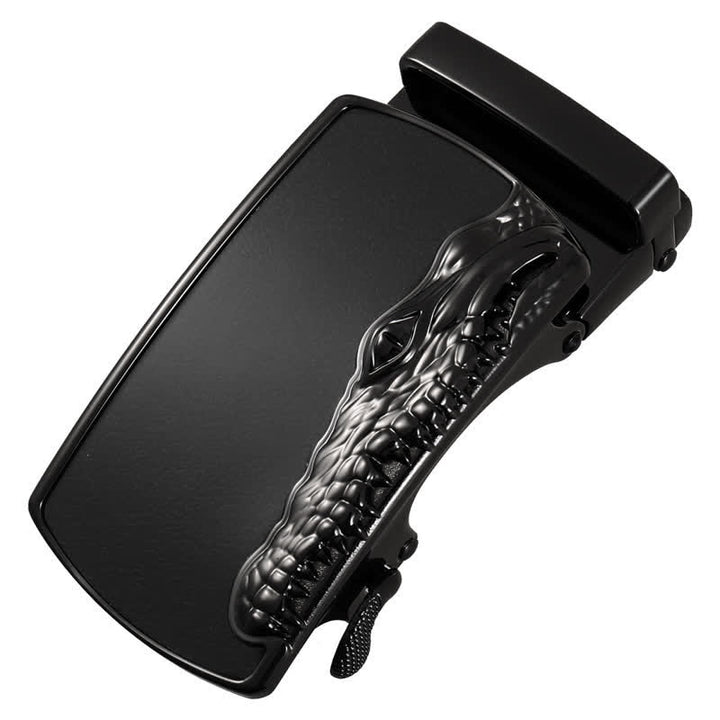 Cinturón de cuero con hebilla automática con cabeza de cocodrilo negra para hombre hecho a mano