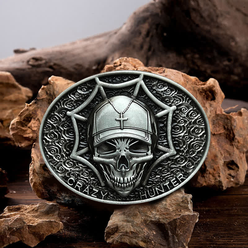 Cinturón de cuero con hebilla de calavera Crazy Hunter para hombre hecho a mano