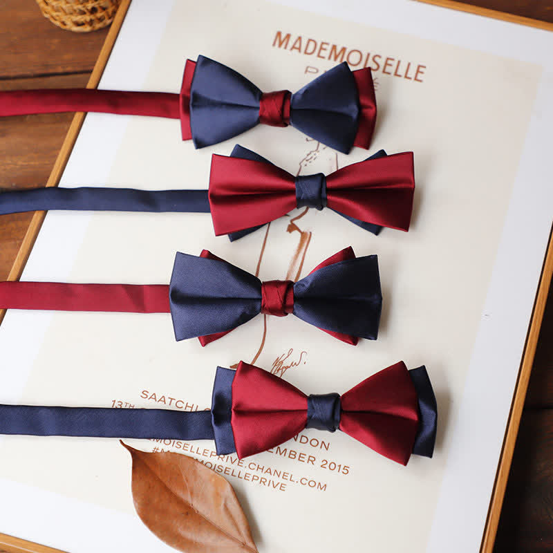 Pajarita vintage de dos tonos en azul y rojo a juego para hombre