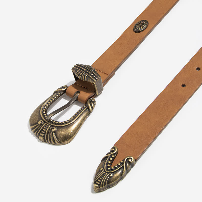 Cinturón de cuero con remaches estilo palacio para mujer