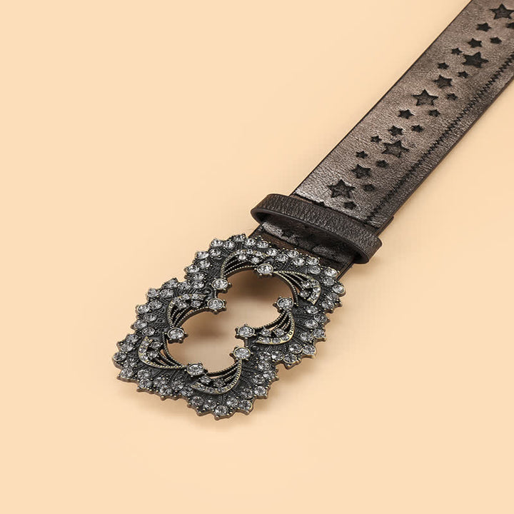 Cinturón de cuero con estampado de pentagrama y diamantes de imitación para mujer